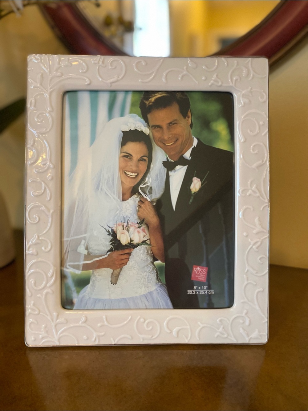 Elegant Cream Embossed Ceramic Photo Frame by Russ